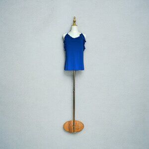 Express Womens Ruffled Halter Top S Blue 100% Lightweight Beaded Summer Party